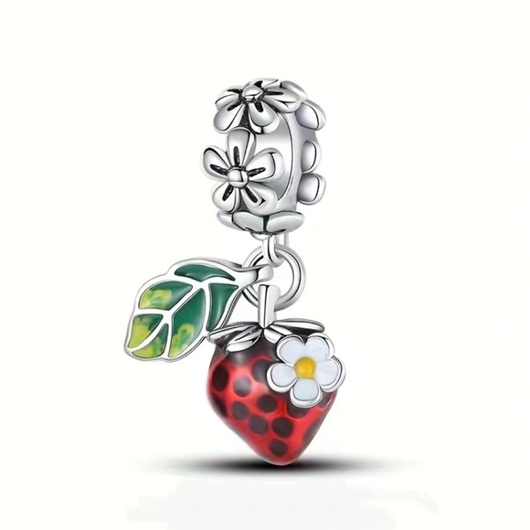 Genuine Silver Plated Strawberry Fruit Charm - Picture 1 of 7